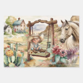 Feuille De Papier Cadeau Découpage occidentale - petite cowgirl sur un chev (Devant 3)