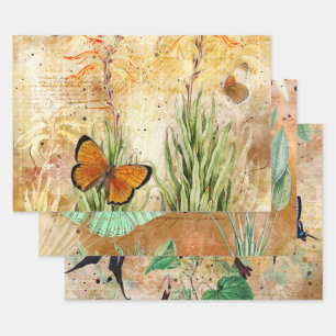 Feuille De Papier Cadeau Découpage papillon floral vintage