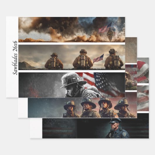 Feuille De Papier Cadeau Decoupage Proud Firefighters American Flag  (Lot)