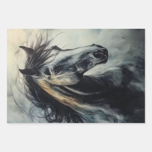 Feuille De Papier Cadeau Découpage Trio Charcoal Rust Cheval Art (Devant 2)