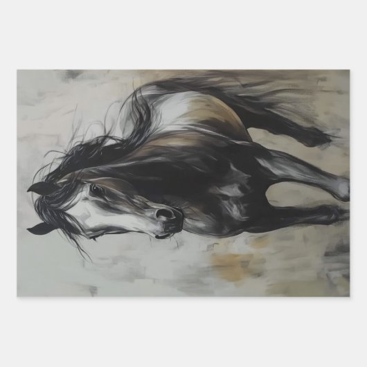 Feuille De Papier Cadeau Découpage Trio Charcoal Rust Cheval Art (Devant)
