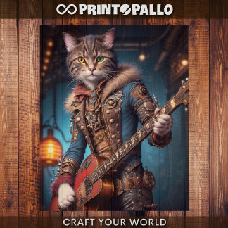 Feuille De Papier Cadeau Découpage - Un chat steampunk & guitare