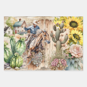 Feuille De Papier Cadeau Découpage western - tournesol cowboy ranch rustiqu