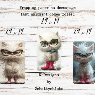 Feuille De Papier Cadeau Découpage Whimsical Pouty White Cats