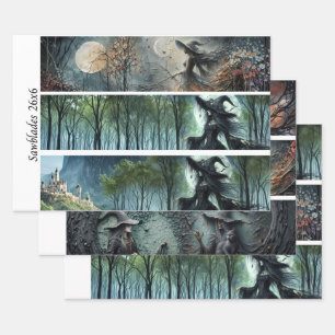 Feuille De Papier Cadeau Découpe Forêt Gothique au Clair de Lune & Scies de