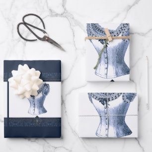 Feuille De Papier Cadeau Denim Blue Vintage Bustier