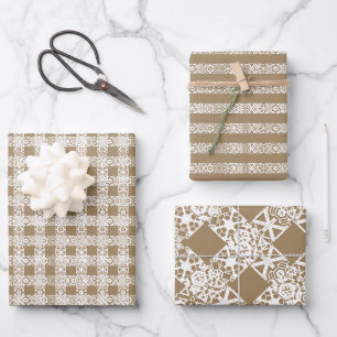 Feuille De Papier Cadeau Dentelle blanche brun rustique kraft mignon vintag