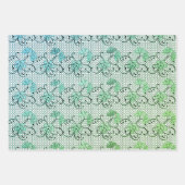 Feuille De Papier Cadeau Dentelle Florale Motif Bleu Et Vert (Devant)