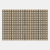 Feuille De Papier Cadeau Dentelle rustique brun noir kraft plaid & rayures (Devant)
