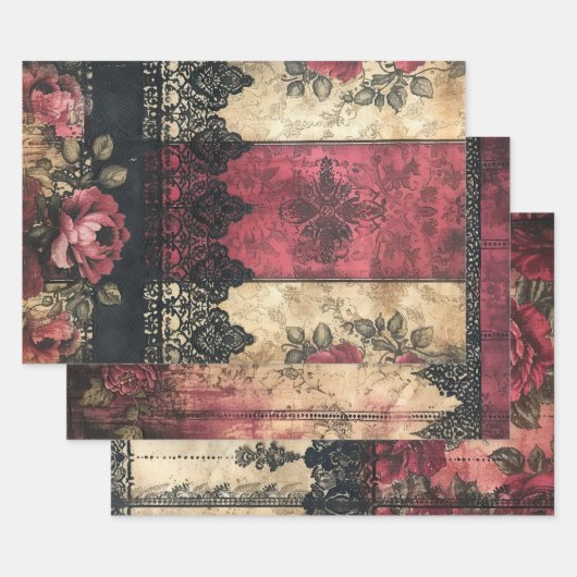 Feuille De Papier Cadeau Dentelle victorienne Shabby Lourde Poids Découpage (Lot)