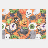 Feuille De Papier Cadeau Déplaisant Halloween chauves-souris Citrouilles fa (Devant)
