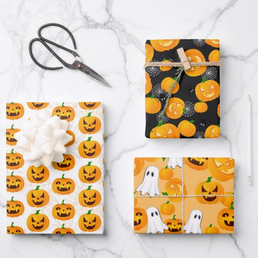 Feuille De Papier Cadeau Déplaisant Halloween Ghost Jack-o'-lantern Spider (Recto)