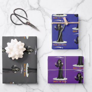Feuille De Papier Cadeau Des friandises ou un mauvais tour. Faucheur Cartoo