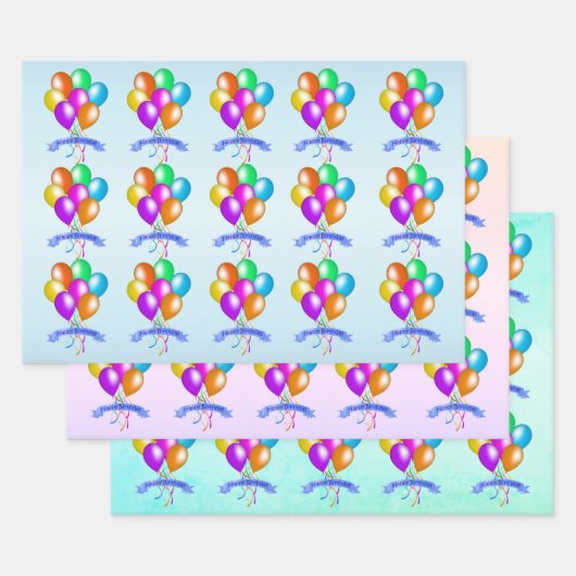 Feuille De Papier Cadeau Des grappes de ballons festifs brillants Joyeux an (Lot)