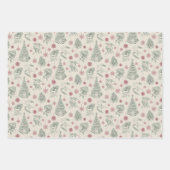 Feuille De Papier Cadeau Des motifs de Noël de charme dessinés à la main. (Devant)