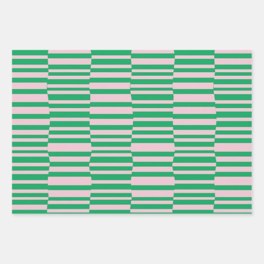 Feuille De Papier Cadeau Des rayures funky en rose et vert (Devant)