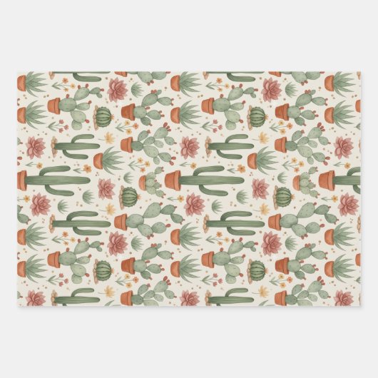 Feuille De Papier Cadeau Desert Cacti Succulent Seamless Pattern (Devant)
