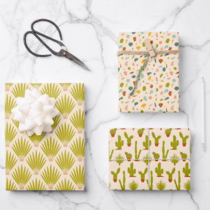 Feuille De Papier Cadeau Desert Palm Botaniques, Cactus et Terrazzo - Crème