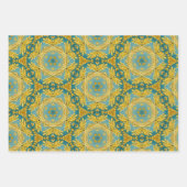 Feuille De Papier Cadeau Design arabesque en jaune et turquoise ensemble 3 (Devant 3)