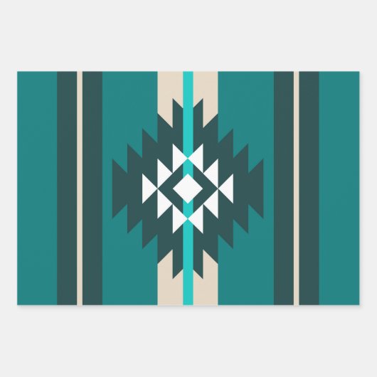 Feuille De Papier Cadeau Design aztèque en couleur turquoise (Devant)