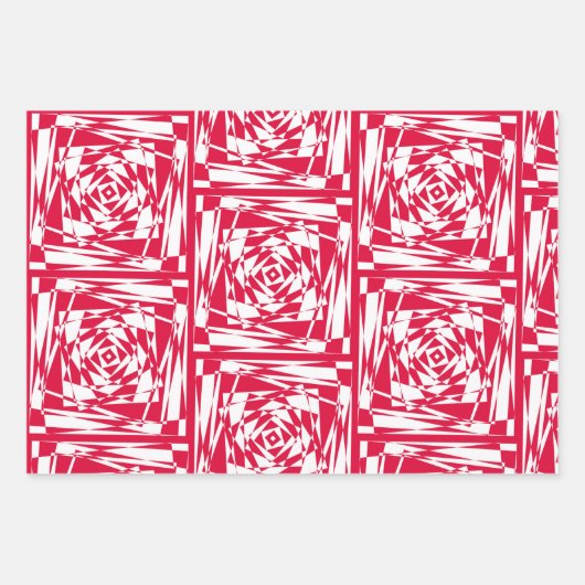 Feuille De Papier Cadeau Design d'illusion moderne Abstrait rouge et blanc (Devant 3)