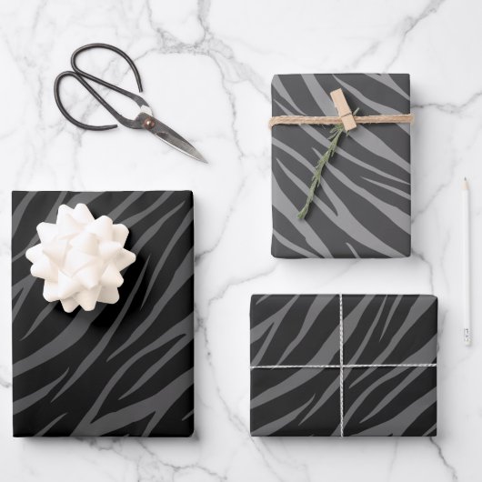 Feuille De Papier Cadeau Design élégant moderne Black Grey Zebra (Recto)
