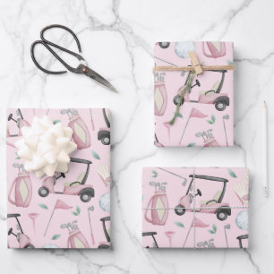 Feuille De Papier Cadeau Design élégant rose féminin de golf
