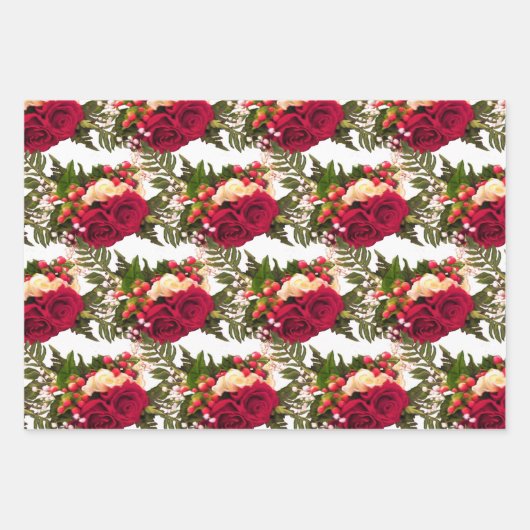 Feuille De Papier Cadeau Design Floral Rose rouge Swagger. (Devant)