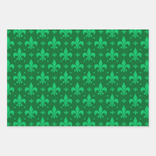 Feuille De Papier Cadeau Design Motif Fleur de lis vert