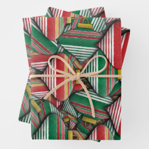 Feuille De Papier Cadeau Design Motif rétro rouge vert rayé