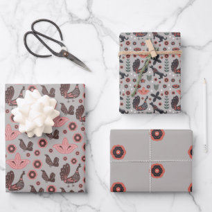Feuille De Papier Cadeau Design nordique rose et gris