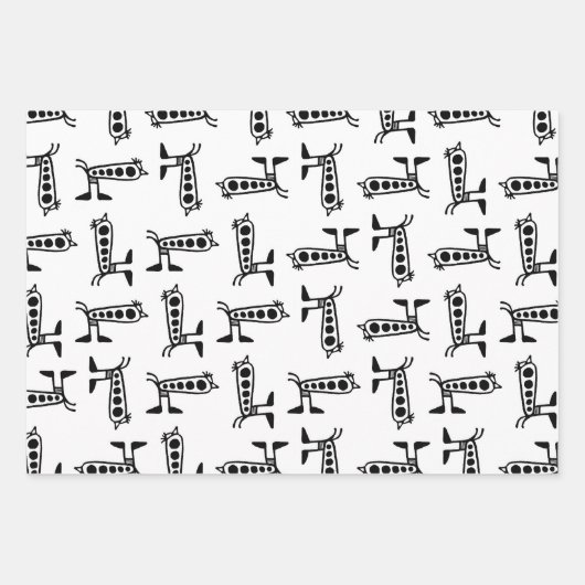 Feuille De Papier Cadeau Dessin d'art linéaire d'oiseau-robot (Devant)