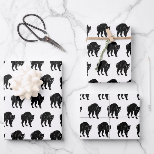 Feuille De Papier Cadeau Dessin en silhouette de chat noir à rallonge d'Hal (Recto)