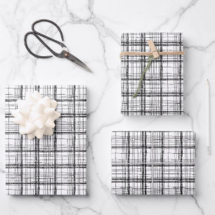 Feuille De Papier Cadeau Dessin minimaliste Noir & Blanc Plaid