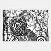Feuille De Papier Cadeau Dessin Motif Floral Noir Et Blanc (Devant)