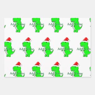 Feuille De Papier Cadeau Dessin T Rex Cute Dino Santas Casquette de Noël