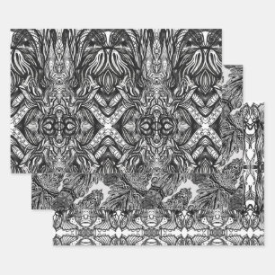 Feuille De Papier Cadeau Dessins à encre noire et blanche