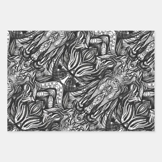 Feuille De Papier Cadeau Dessins à l'encre noire et blanche (Devant 3)