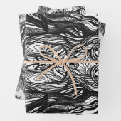 Feuille De Papier Cadeau Dessins à l'encre noire et blanche (En situation)