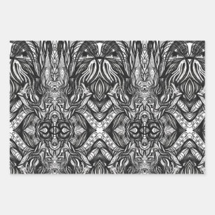 Feuille De Papier Cadeau Dessins à l'encre noire et blanche