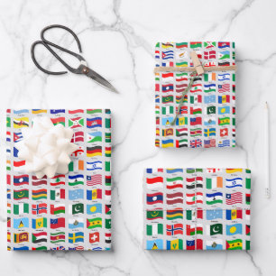 Feuille De Papier Cadeau Dessins de voyage Drapeaux du monde