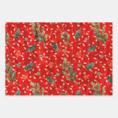 FEUILLE DE PAPIER CADEAU DÉTRUIT DE NOËL ROUGE VACANCES VERDURE (Devant 2)