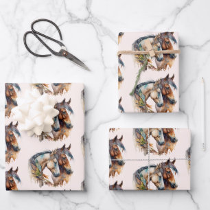 Feuille De Papier Cadeau Deux beaux chevaux Western Boho Motif