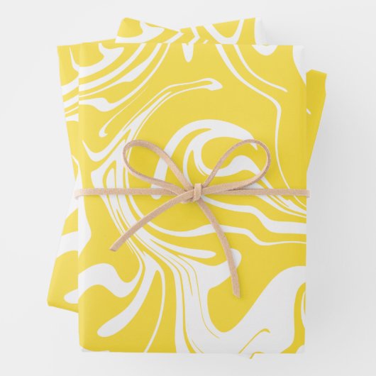 Feuille De Papier Cadeau Déversement - Citron jaune et blanc (En situation)