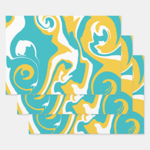 Feuille De Papier Cadeau Déversement - Turquoise et Jaune