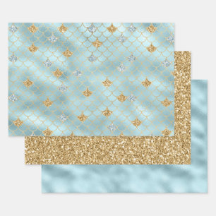 Feuille De Papier Cadeau Devis de sirène de Parties scintillant bleu Girly 