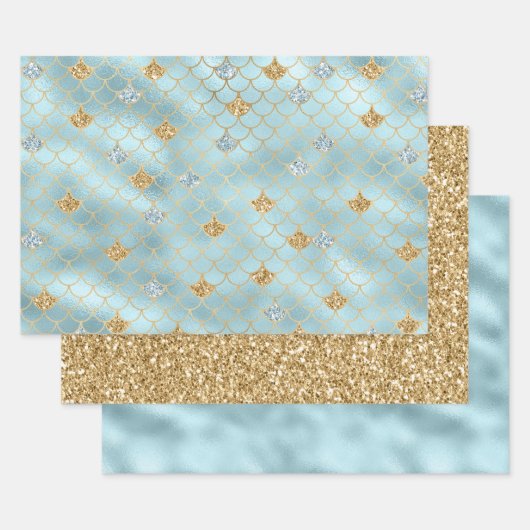 Feuille De Papier Cadeau Devis de sirène de Parties scintillant bleu Girly  (Lot)