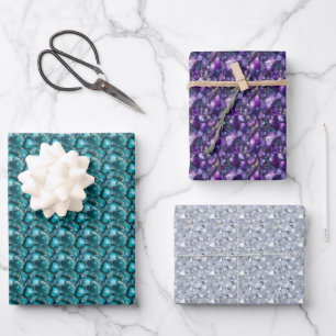 Feuille De Papier Cadeau Diamant, pierre précieuse violette et sarcelle 
