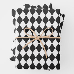 Feuille De Papier Cadeau Diamants Harlequin Noir & Blanc