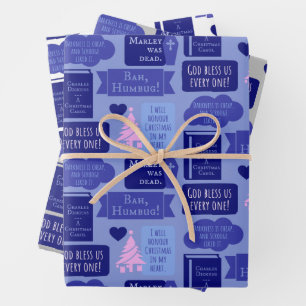 Feuille De Papier Cadeau Dickens Scrooge A Christmas Carol Blue Bah Humbug